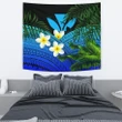 Kanaka Maoli (Hawaiian) Tapestry, Polynesian Plumeria Banana Leaves Blue A02