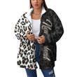 New Zealand with Coat of Arms Version Coat - New Zealand with Coat of Arms Version Women's Borg Fleece Stand-up Collar Coat With Zipper Closure - Leopard Skin (You can Personalize Custom Text) A7
