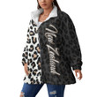 New Zealand with Coat of Arms Version Coat - New Zealand with Coat of Arms Version Women's Borg Fleece Stand-up Collar Coat With Zipper Closure - Leopard Skin A7 | 1sttheworld