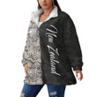 New Zealand with Coat of Arms Version Coat - New Zealand with Coat of Arms Version Women's Borg Fleece Stand-up Collar Coat With Zipper Closure - Snake Skin A7 | 1sttheworld