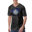 V-Neck T-Shirt - Norse Triskele Valknut Shield In Silver And Blue V-Neck T-Shirt A7