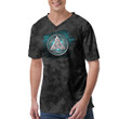 V-Neck T-Shirt - Norse Triskele Valknut Shield In Silver And Cyan V-Neck T-Shirt A7