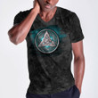 V-Neck T-Shirt - Norse Triskele Valknut Shield In Silver And Cyan V-Neck T-Shirt A7