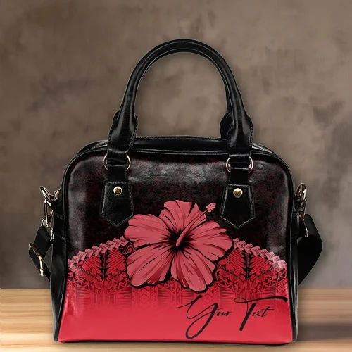 (Custom) Polynesian Shoulder Handbag Red Hibiscus Personal Signature A02