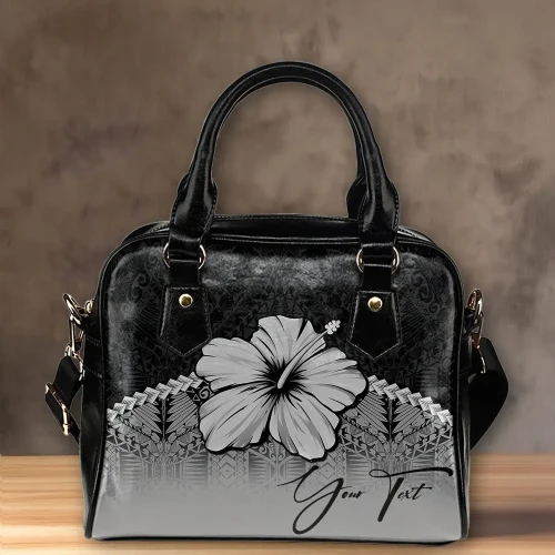 (Custom) Polynesian Shoulder Handbag Gray Hibiscus Personal Signature A02