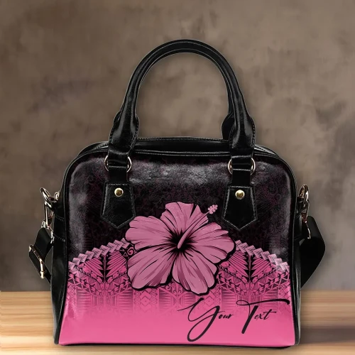 (Custom) Polynesian Shoulder Handbag Pink Hibiscus Personal Signature A02
