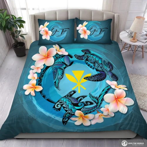 (Custom) Hawaii Bedding Set, Blue Plumeria Animal Turtle Tattoo Personal Signature A24