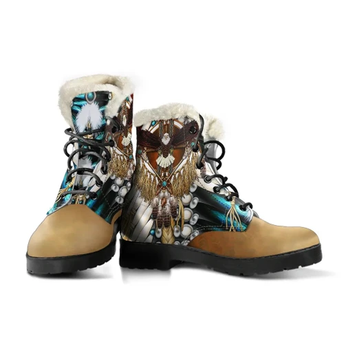 Native American Faux Fur Leather Boots Mandala 3th K7