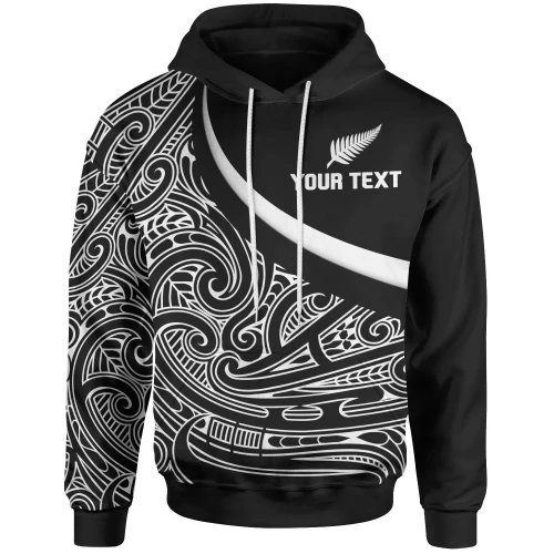 New Zealand Rugby Custom Personalised Hoodie - Silver Fern and Maori Patterns - BN18