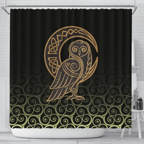 1sttheworld - Shower Curtain Owl Celtic On Triskels Background A27