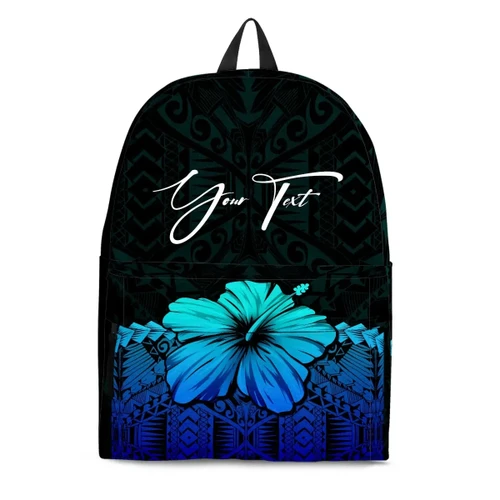 (Custom) Polynesian Backpack Hibiscus Personal Signature Blue A02