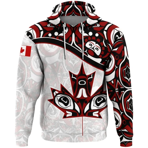 Canada Day Hoodie - Haida Maple Leaf Style Tattoo White A02