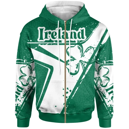 (Custom Text) Ireland Personalised Zip-Up Hoodie - Celtic Shamrock - BN23
