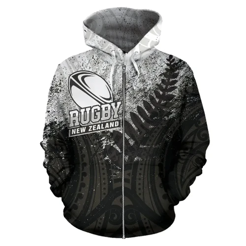 New Zealand Rugby Zip-up Hoodie - Maori Rugby Style - BN15