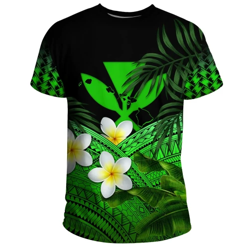 (Custom) Kanaka Maoli (Hawaiian) T-Shirts, Polynesian Plumeria Banana Leaves Green Personal Signature A02