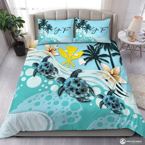 (Custom) Kanaka Maoli (Hawaiian) Bedding Set - Blue Turtle Hibiscus Personal Signature A24