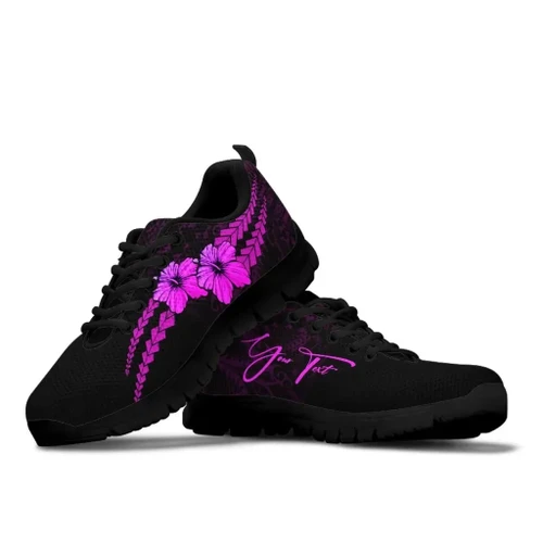 (Custom) Polynesian Sneakers Hibiscus Personal Signature Pink A02