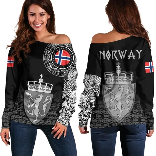 1sttheworld Off Shoulder Sweater , Norway Coat Of Arms A31