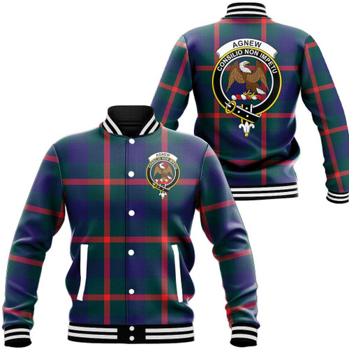1sttheworld Jacket - Agnew Modern Clan Tartan Crest Baseball Jacket A7