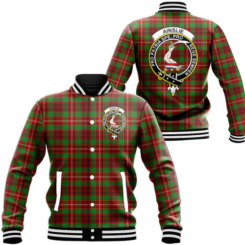 1sttheworld Jacket - Ainslie Clan Tartan Crest Baseball Jacket A7