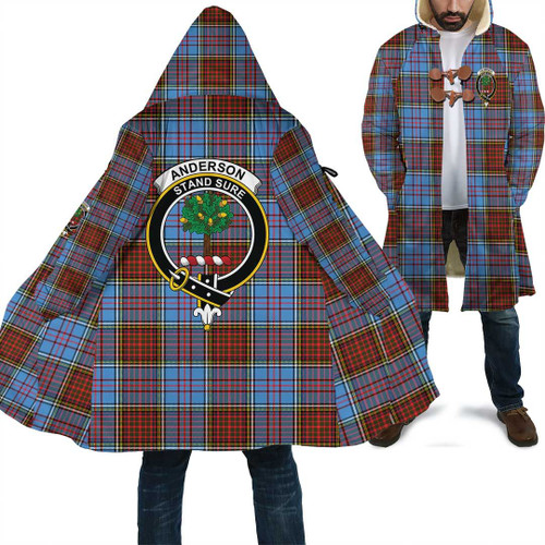 1sttheworld Hooded Coat - Anderson Modern Clan Tartan Crest Cloak A7