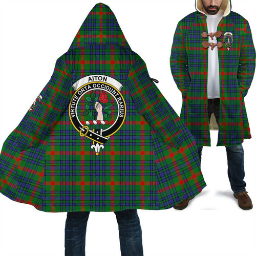 1sttheworld Hooded Coat - Aiton Clan Tartan Crest Cloak A7