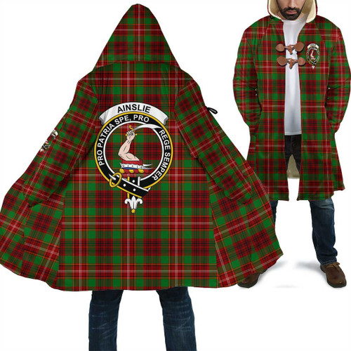 1sttheworld Hooded Coat - Ainslie Clan Tartan Crest Cloak A7