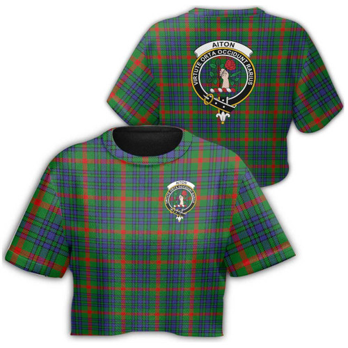 1sttheworld T-Shirt - Aiton Clan Tartan Crest Croptop T-Shirt A7