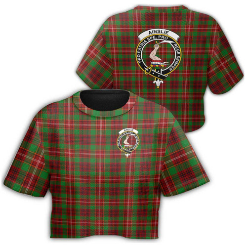 1sttheworld T-Shirt - Ainslie Clan Tartan Crest Croptop T-Shirt A7