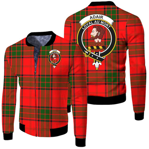 1sttheworld Clothing - Adair Clan Tartan Crest Fleece Winter Jacket A7