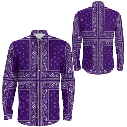 1sttheworld Shirt - Paisley Bandana 4 Piece Purple Long Sleeve Button Shirt A31
