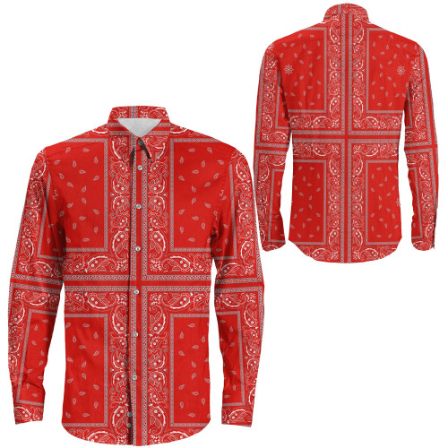1sttheworld Shirt - Paisley Bandana 4 Piece Red Long Sleeve Button Shirt A31