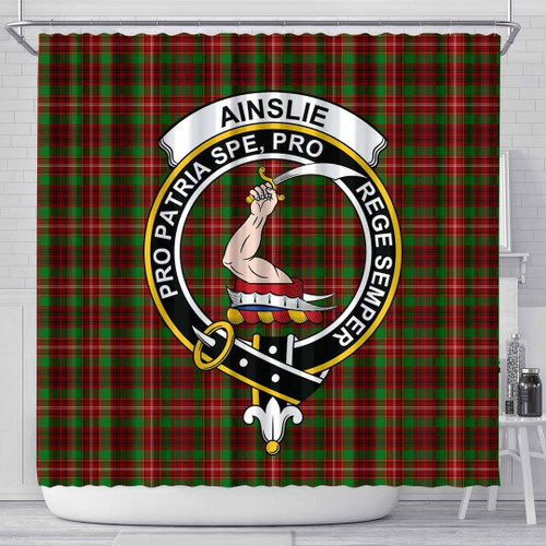 1sttheworld Shower Curtain - Ainslie Clan Tartan Crest Shower Curtain A7