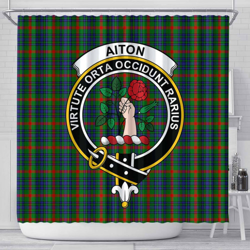 1sttheworld Shower Curtain - Aiton Clan Tartan Crest Shower Curtain A7