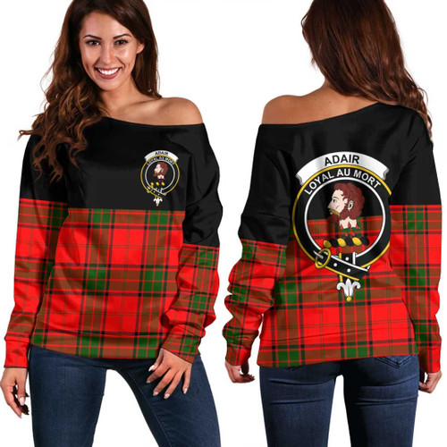 1sttheworld Clothing - Adair Clan Tartan Crest Off Shoulder Sweatshirt - Special Version A7