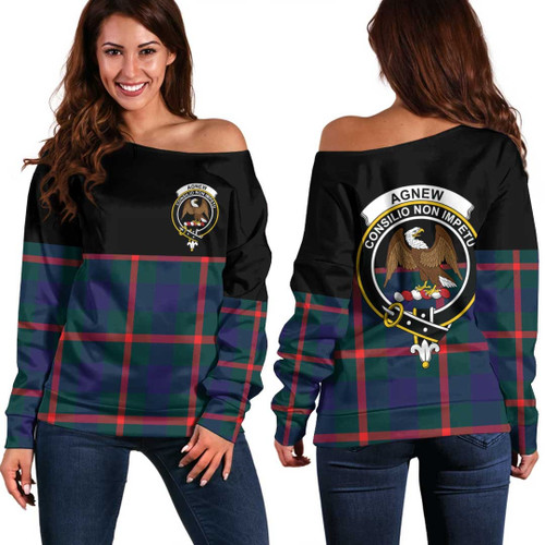 1sttheworld Clothing - Agnew Modern Clan Tartan Crest Off Shoulder Sweatshirt - Special Version A7