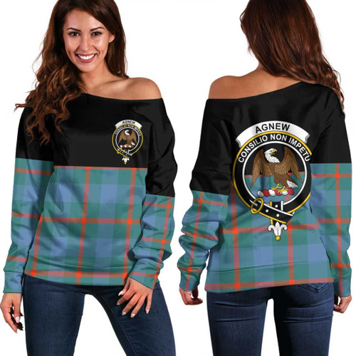1sttheworld Clothing - Agnew Ancient Clan Tartan Crest Off Shoulder Sweatshirt - Special Version A7