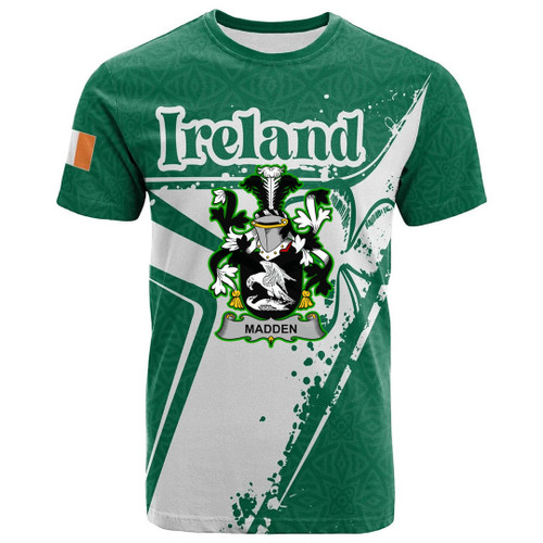 (Custom) 1sttheworld Ireland T-Shirt - Madden or O Madden Irish Family Crest T-Shirt - Celtic Shamrock A7