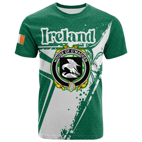 (Custom) 1sttheworld Ireland T-Shirt - House of O MADDEN Irish Family Crest T-Shirt - Celtic Shamrock A7