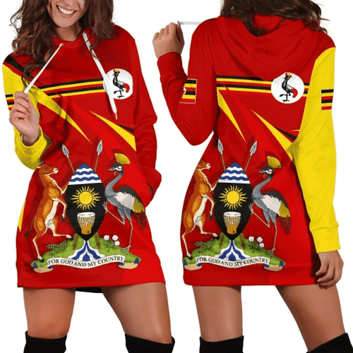 Uganda Women's Hoodie Dress, Uganda Swirly Flag Coat Of Arms A10
