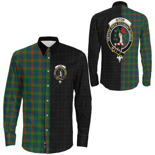 1sttheworld Clothing - Aiton Clan Tartan Crest Long Sleeve Button Shirt - The Half A7