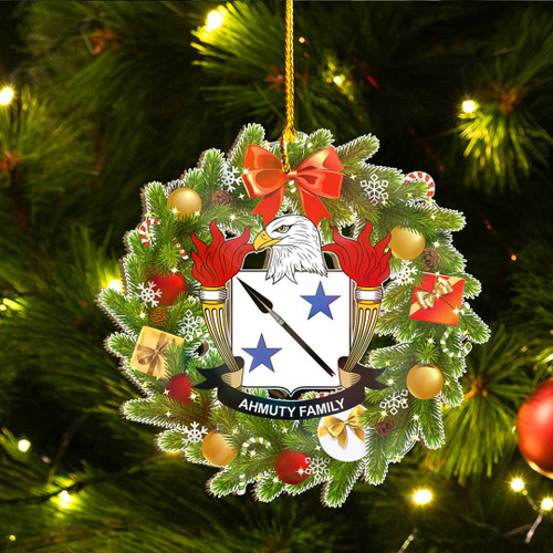 1stIreland USA Ornament  - Ahmuty American Family Crest Custom Shape Ornament - Christmas Fir Wreath A7