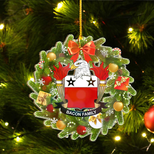 1stIreland USA Ornament  - Bacon American Family Crest Custom Shape Ornament - Christmas Fir Wreath A7