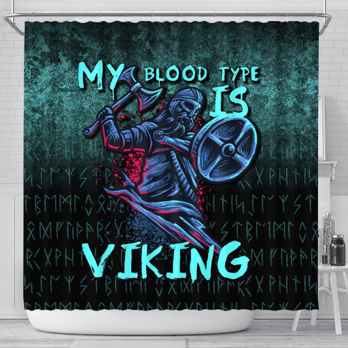 1sttheworld Shower Curtain - Blood Type Viking Axe Warrior Valhalla Shower Curtain A7