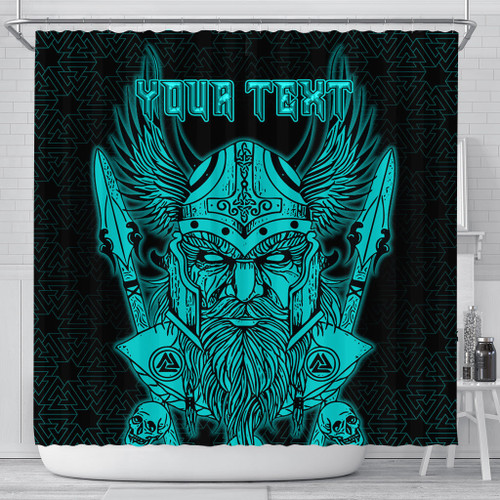1sttheworld Shower Curtain - (Custom) Odin And Raven Turquoise Viking Shower Curtain A95