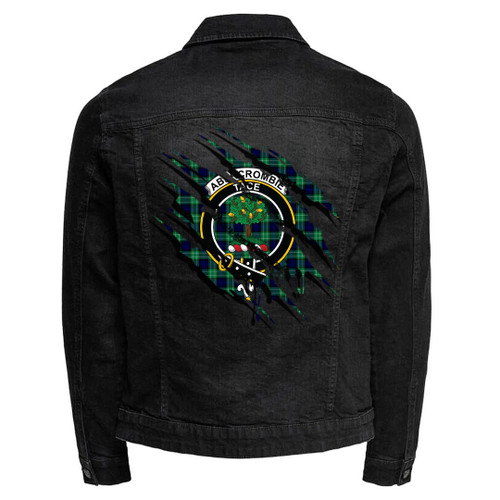 1sttheworld Jacket - Abercrombie Clan Tartan Crest Black Denim Jacket - Scratches Style A7