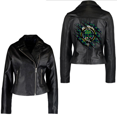 1sttheworld Jacket - Abercrombie Clan Tartan Crest Women's Leather Jacket - Scratches Style A7