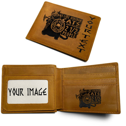 1sttheworld Viking (Custom) - I like Vikings, Cats, and Maybe Two and a Half People Engraved Leather Wallet A35