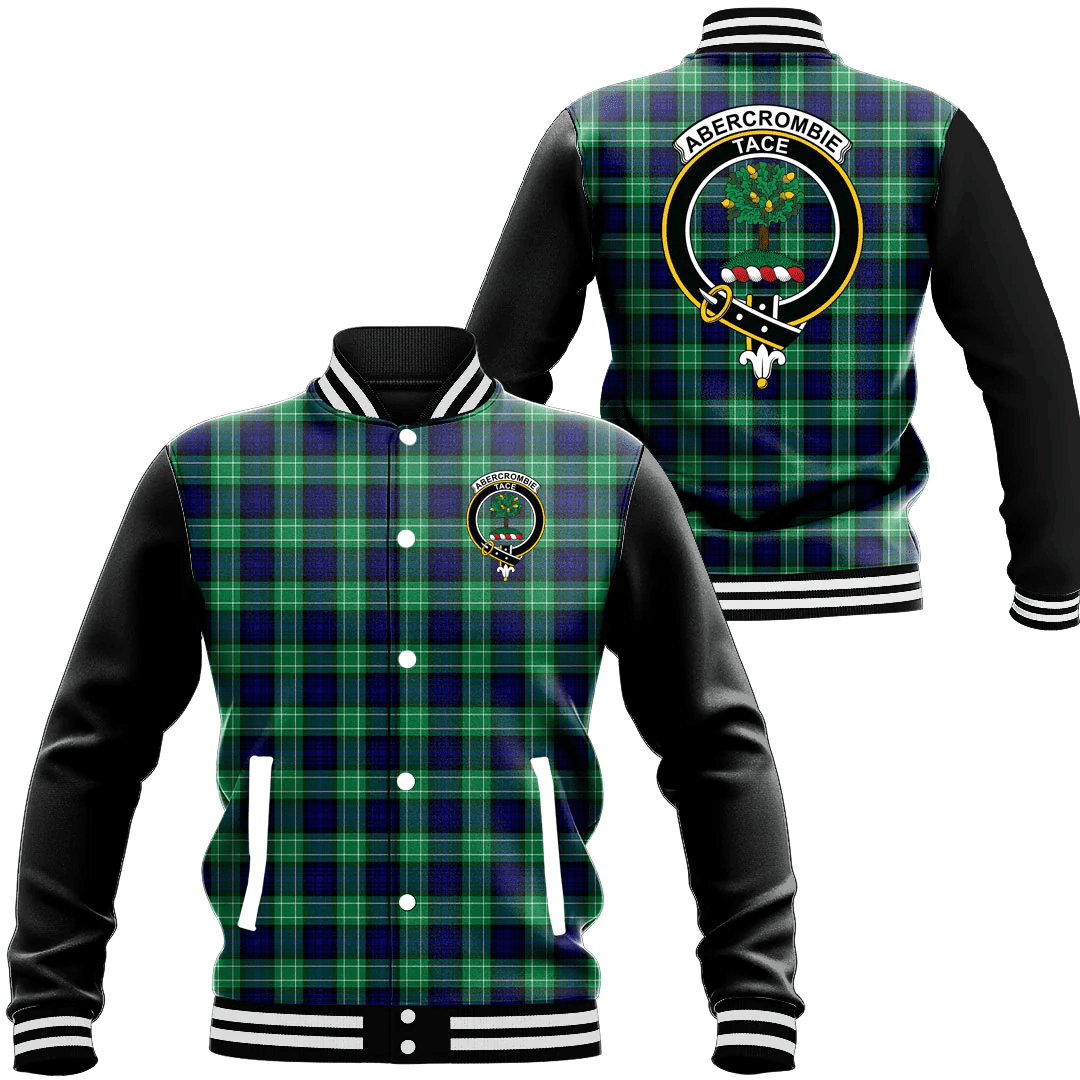 1sttheworld Clothing - Abercrombie Clan Tartan Crest Baseball Jacket - Black Sleeves A7