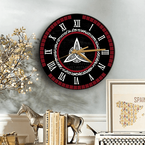 1sttheworld Clock - Elements Of The Nature Amulet Of Vikings Wooden Clock (Gold) A35